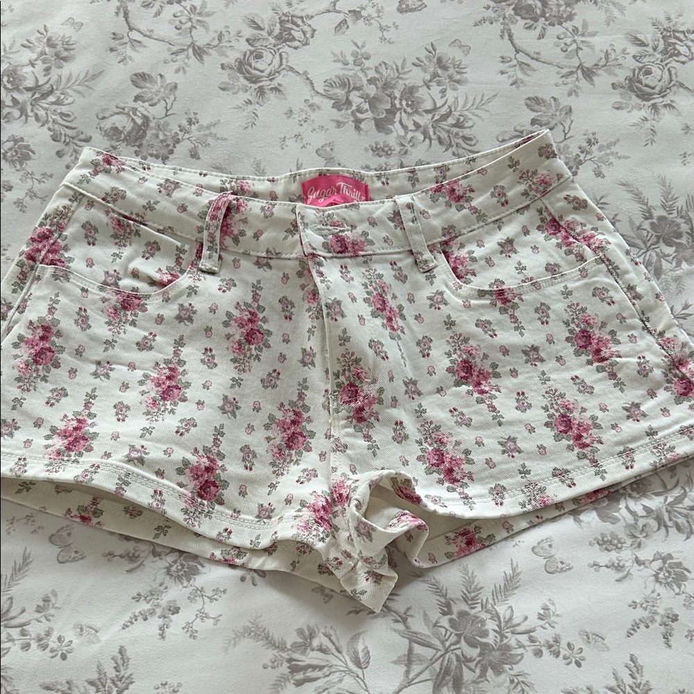 Sugar Thrillz Pink Floral High Waist Shorts